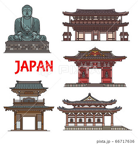 Japanese Temples Pagodas Kamakura Architecture Stock Illustration