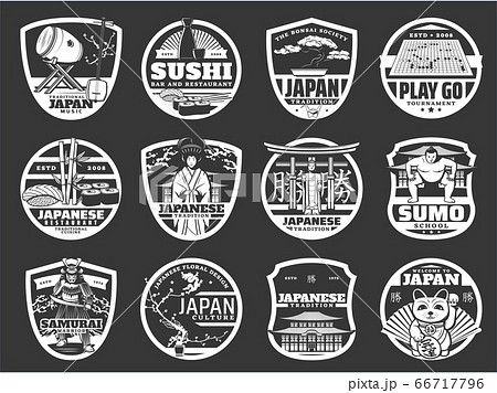 Japan religion, history and culture, sushi icons Japan religion, history and culture, sushi icons 66717796