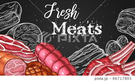 Meat chalkboard sketch butchery shop food products 66717803