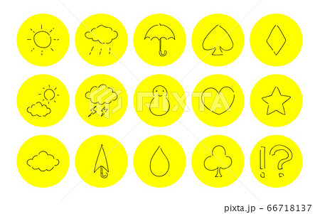 ラフな手書き風アイコンセット：天気とトランプのベクターイラスト 66718137