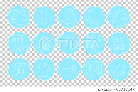 ラフな手書き水彩風アイコンセット：セキュリティやお金のベクターイラスト 66718147