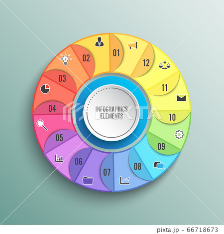 Pie chart circle infographic template with 12 options. Business concept. Vector illustration. 66718673