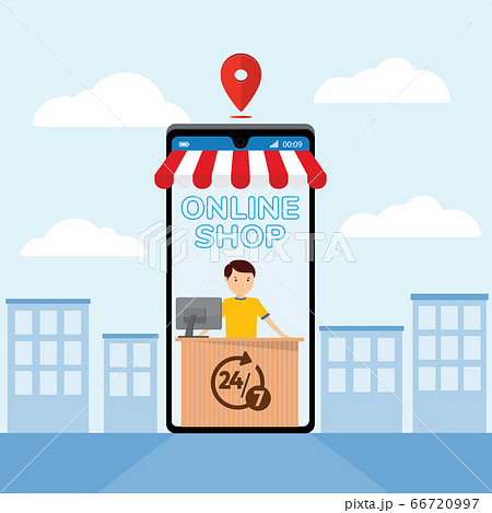 Mobile application for shopping, Online supermaket, Smartphone with shopping app. Mobile application for shopping, Online supermaket, Smartphone with shopping app. 66720997