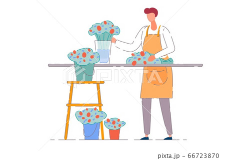 Flower shop owner. Isolated vector florist seller Flower shop owner. Isolated vector florist seller 66723870