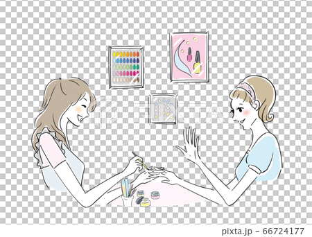 ネイルサロンで楽しそうに施術を受ける女性 66724177