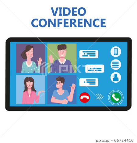 Video conference people on computer screen talking by internet in videocall, chat, UI, UX. Online meeting team working from home workspace remote management communication meeting. Vector illustration 66724416