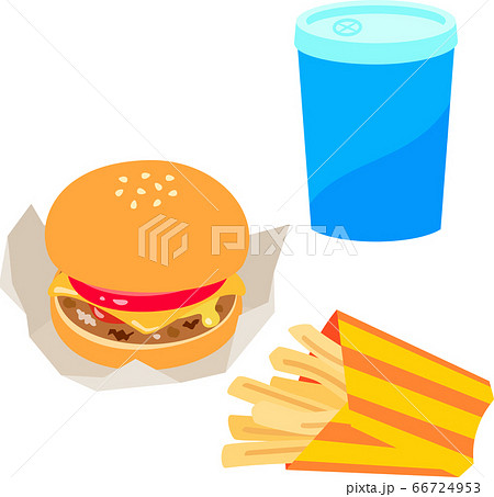 ハンバーガーとフライドポテトのセットのイラスト素材