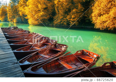 Sail boats parking in Plitvice Lakes Croatia. 66725620