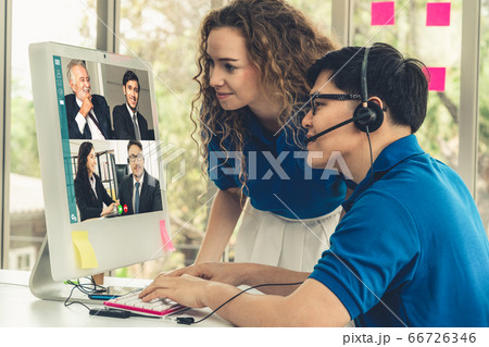 Video call group business people meeting on 66726346