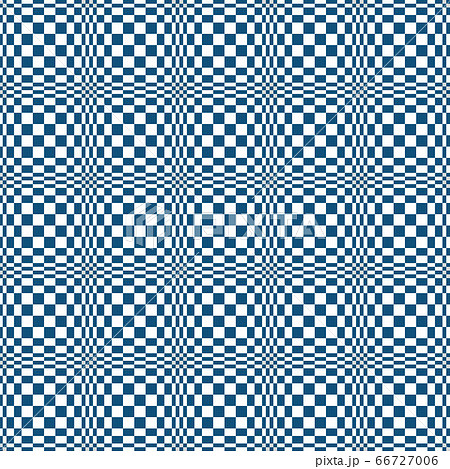 藍色と白の細やかな格子柄のバランスを崩し歪みを帯びたシームレスな錯視柄 66727006