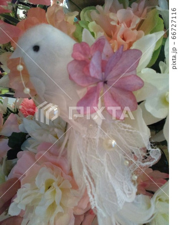 紫陽花 バレリーナ と白い鳥 花バックの写真素材