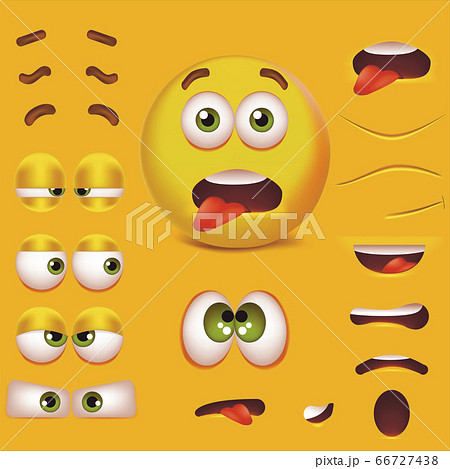 Realistic Detailed 3d Smiley Face Character Creation Constructor Set. Vector 66727438