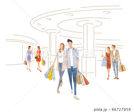 イラスト素材：ショッピング、買い物をする人々 66727959