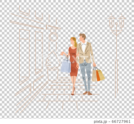 イラスト素材 ショッピング 買い物をするカップルのイラスト素材