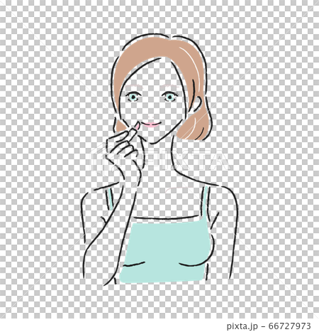 唇にリップを塗ってる女性のイラスト。 66727973