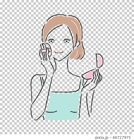 メイクの最後にパウダーのおしろいをのせてる女性のイラスト のイラスト素材