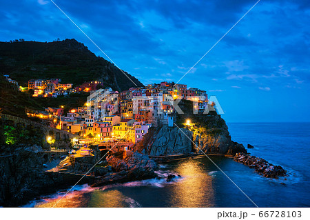 Manarola village n the night, Cinque Terre, Liguria, Italy Manarola village n the night, Cinque Terre, Liguria, Italy 66728103