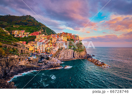 Manarola village on sunset, Cinque Terre, Liguria, Italy 66728746