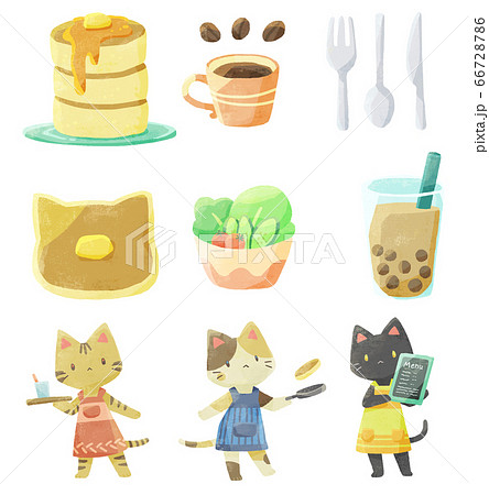 カフェのメニューとエプロンをしたネコ テクスチャ のイラスト素材