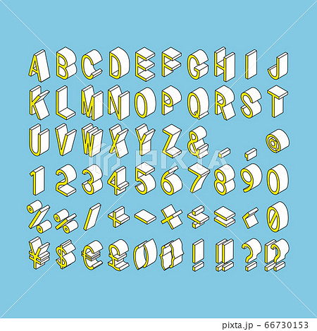 アルファベットと数字 記号セット アイソメトリック のイラスト素材