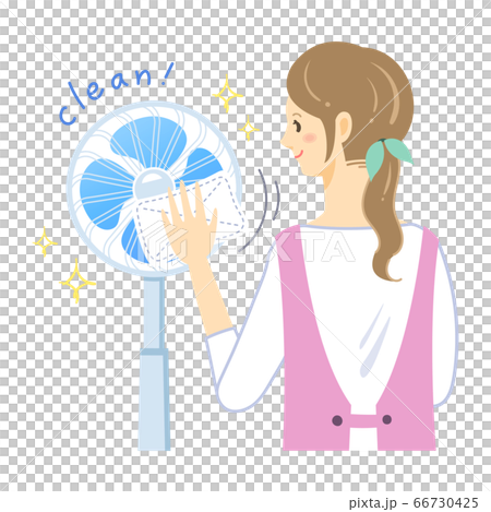 扇風機の掃除をする女性（エプロン姿・主婦） 66730425