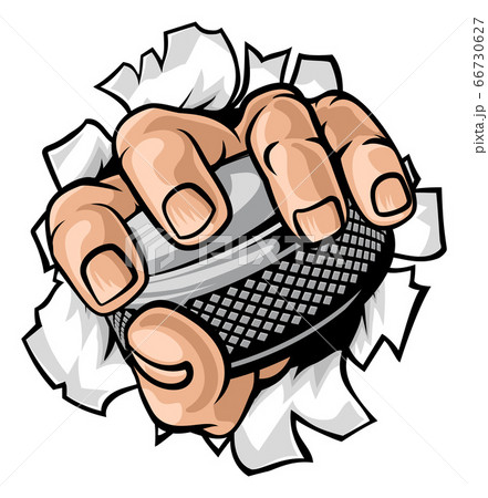 Hand holding Ice Hockey Puck Cartoon Hand holding Ice Hockey Puck Cartoon 66730627