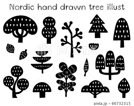 北欧風の手描きの木のイラスト素材のイラスト素材