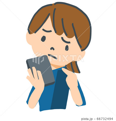 スマートフォンを操作して悩んでいる女性のベクターイラスト スマートフォンを操作して悩んでいる女性のベクターイラスト 66732494