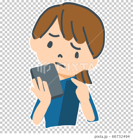 スマートフォンを操作して悩んでいる女性のベクターイラスト スマートフォンを操作して悩んでいる女性のベクターイラスト 66732494