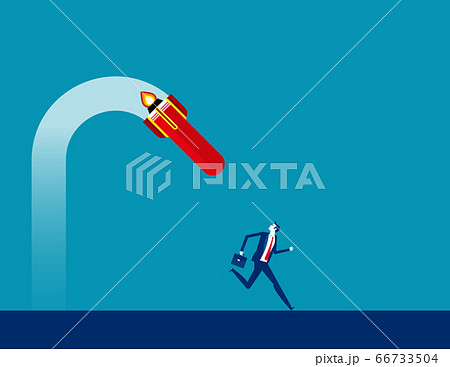 Businessman runs away under broken rocket. Fail 66733504