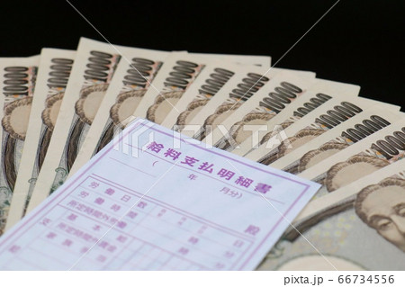給与明細と1万円札 給与明細と1万円札 66734556