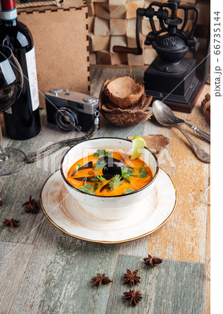 Appetizing seafood tom yam soup Appetizing seafood tom yam soup 66735144