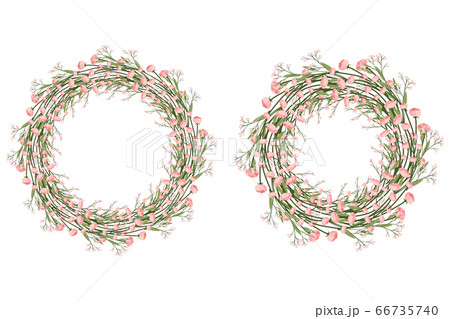 Beautiful seamless wreath with pink flower bunches. 66735740