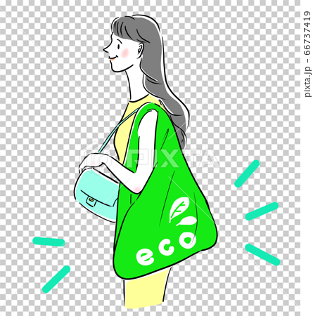 エコバッグを持つ女性のイラスト素材