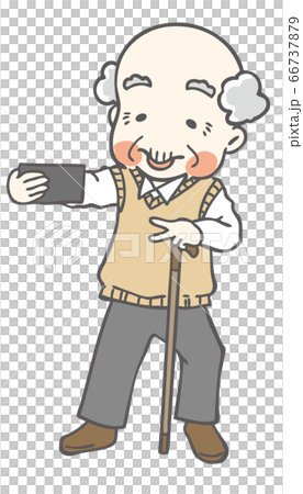 自撮り おじいちゃんのイラスト素材