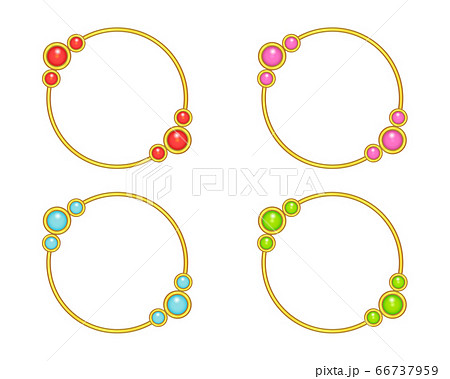 金枠 宝石が付いたワイプ枠 丸 おしゃれ アクセサリー 民族的のイラスト素材