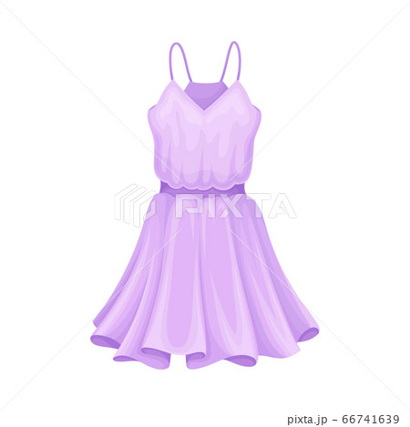 Light Textile Summer Dress with Thin Shoulder Straps and Flared Dress Border Vector Illustration 66741639