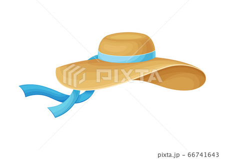 Wide Brimmed Female Hat with Silk Ribbon Vector Illustration Wide Brimmed Female Hat with Silk Ribbon Vector Illustration 66741643