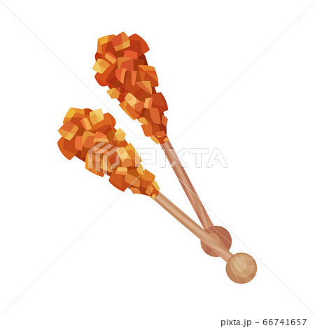 Caramelized Brown Sugar on Wooden Sticks as Sweet Snack Vector Illustration 66741657