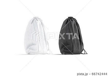 Blank black and white drawstring backpack mockup set, isolated 66742444