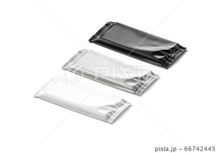 Blank black, white and silver chocolate bar foil wrap mockup, 66742445
