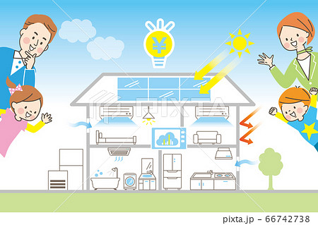エコ住宅のイメージ/ZEH住宅/家電のアイコン/IOT 66742738