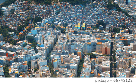Aerial view of Rio's Rocinha favela, Brazil. Aerial view. 66745125