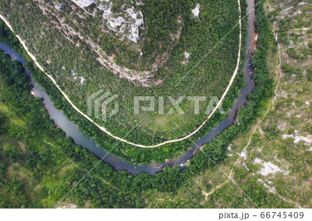 Aerial view of Ebro river canyon in Burgos, Spain. 66745409