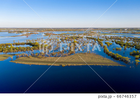 Scenic aerial view of high water in spring time Scenic aerial view of high water in spring time 66746357
