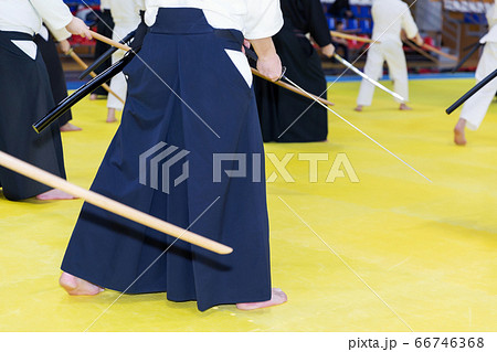 People in kimono on martial arts weapon training seminar 66746368