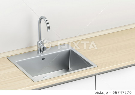 Silver faucet and sink in the kitchen Silver faucet and sink in the kitchen 66747270