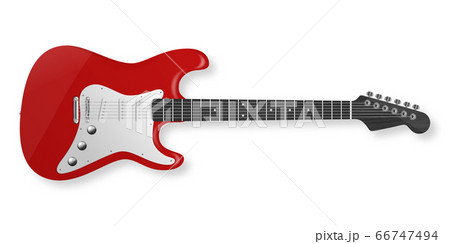 Vector 3d Realistic Red and White Classic Old Retro Electro Wooden Guitar Icon Closeup Isolated on White Background. Design Template, Mockup, Clipart. Musical Art Concept. Top View 66747494