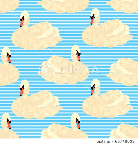 Seamless pattern with swans on a blue striped 66748005