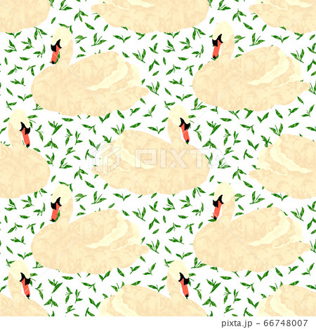 Seamless pattern with swans and leaves for 66748007